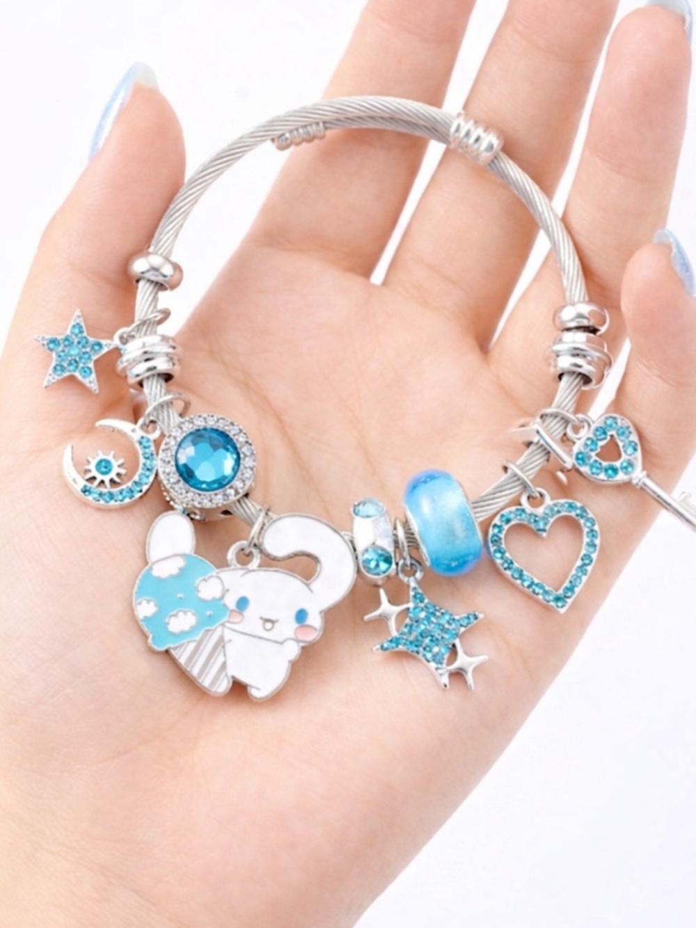 Sanrio Cinnamoroll Charm Bracelet - Blue Rhinestone Y2K Aesthetic Jewelry
